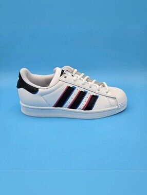Adidas Kids' SUPERSTAR J Sneakers with Black & Pink Stripes IE7388 New